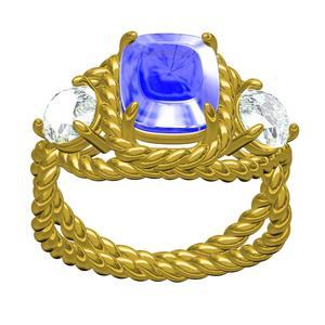 Antique Three Stone Rope Shank Engagement Ring