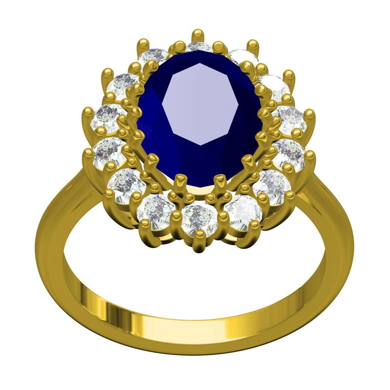 Oval Stone and Round Diamond Cluster Engagement Ring