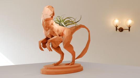 velociraptor dinosaur planter pot flower vase low poly stl