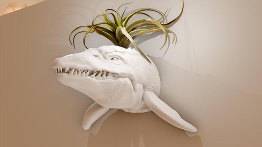 mososaurus dinosaur head wall mount planter pot flower vase stl