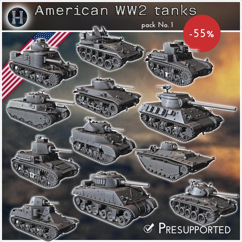 US American WW2 tanks pack No. 1 - USA US Army Western Front Normandy Africa Bulge WWII D-Day