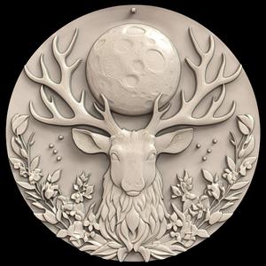 3D Model STL File for CNC Router/Laser & 3D Printer A Deer with Crystal Antlers Reflecting the Moon 2