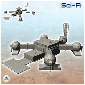 Large futuristic base with four corner domes and landing platform (28) - Future Sci-Fi SF Post apocalyptic Tabletop Scifi