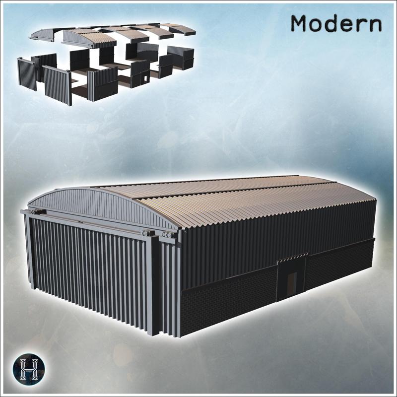 Large corrugated metal shed with sliding doors and brick base (1) - Modern WW2 WW1 World War Diaroma Wargaming RPG Mini Hobby