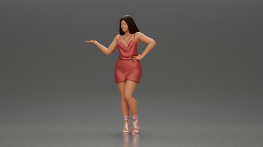 Elegant Woman in mini Dress with Gesturing Hand