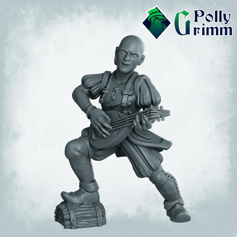 Fantasy and historic miniatures for tabletop games. Lupin set. Three forms, human. Bard with lute