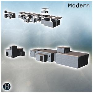 Series of modern, blocky buildings with flat roofs and small windows (11) - Modern WW2 WW1 World War Diaroma Wargaming RPG Mini Hobby