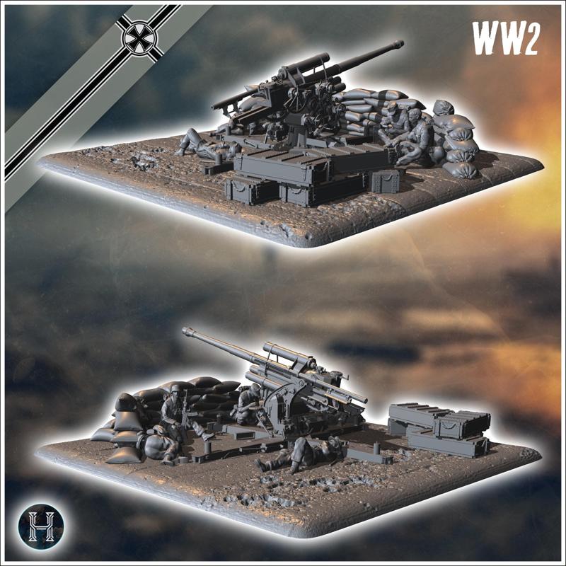 Flak 36 88mm in anti-tank position with sandbags and servants (1) - Germany Eastern Western Front Normandy Stalingrad Berlin Bulge WWII