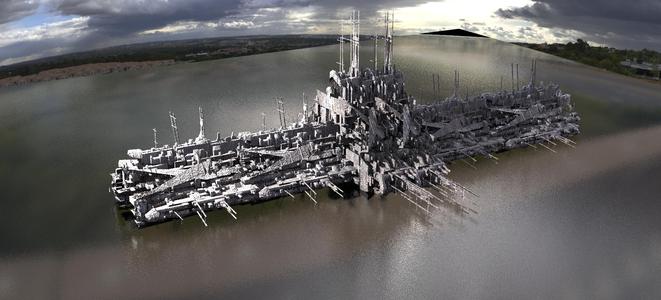 Mega Sci-Fi city Complex Station submerged