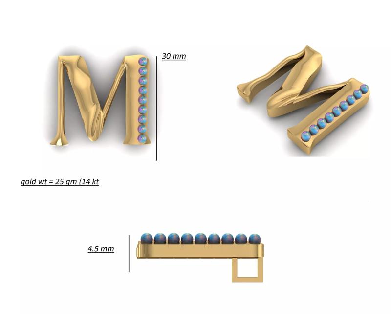 Simple Gold M Letter Pendant ready STL model for print