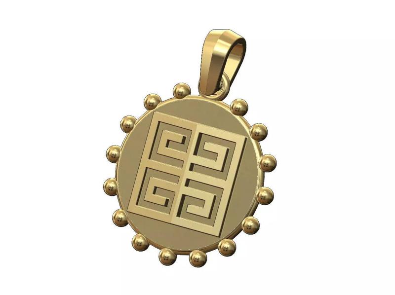 Beaded round Givenchy greek key pendant