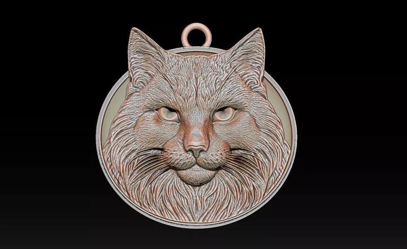 Bas-relief jewelry portrait of a bust of a cat