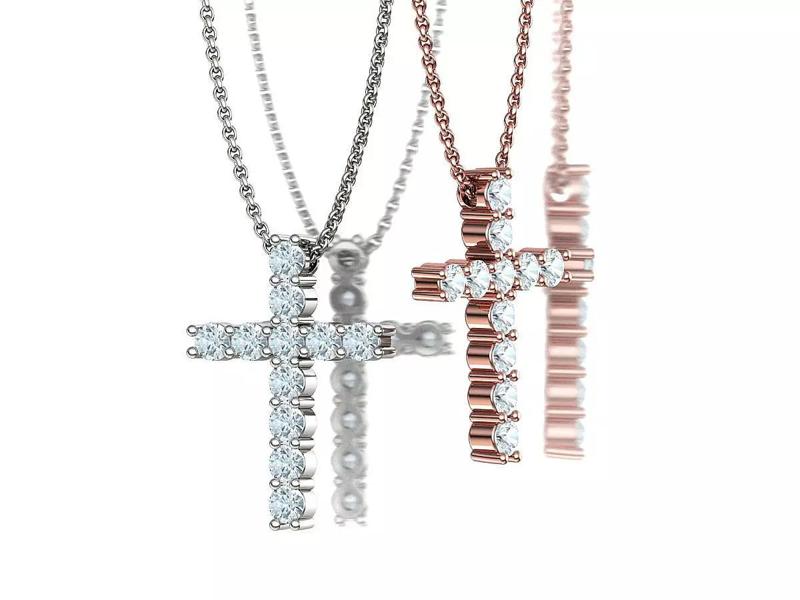 Bespoke Diamond Cross 27mm Height Necklace 15 pointers