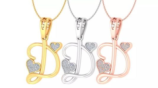 Alphabet - D Diamond Charms Pendant 3dm stl render Detail