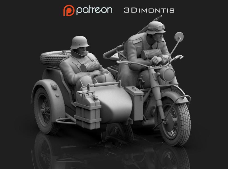 german motorcycle crew ww2 3D print model
