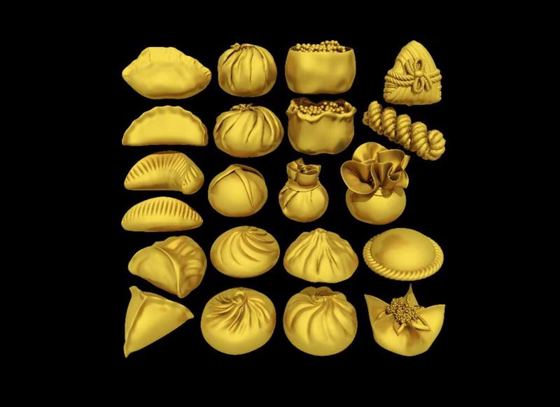 Dumplings, steamed buns, fried dough twist, siomai, steamed buns STL file collection