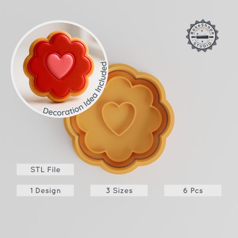 Love Insignia Cookie Cutter & Stamp, Heart Design, 3 Sizes, Perfect for Fondant, Bakeware, Valentine's Day Baking