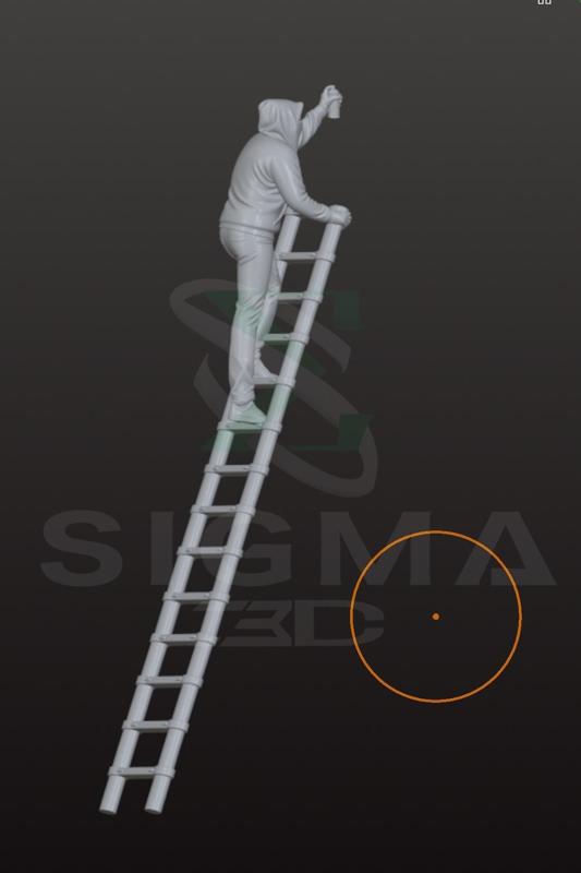 Graffiti writer on telescopic ladder