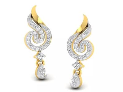 Gold Diamond Women Earring 3D print Model