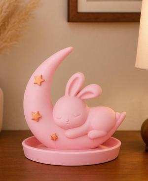 Moon Bunny Trinket Dish – Pastel Pink Crescent & Sleeping Rabbit