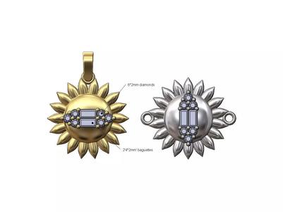Sun baguette diamond cluster pendant and charm