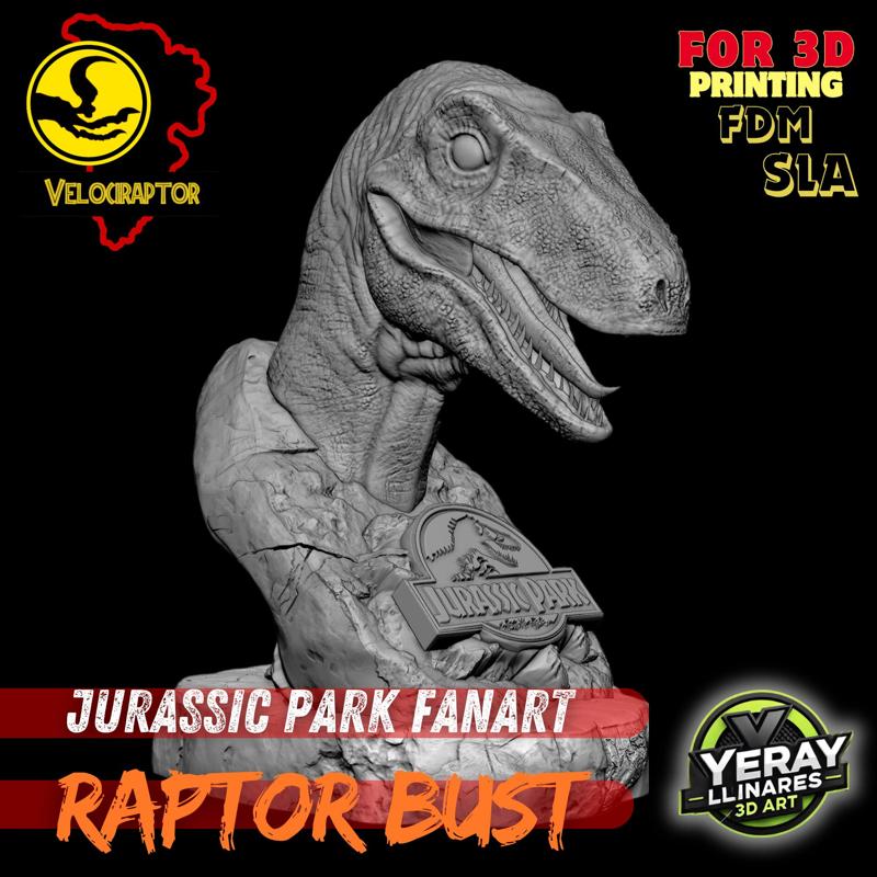 Velociraptor Bust - Jurassic Park - 3D Model for SLA & FDM Printing