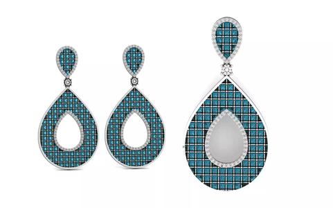 evening set of earrings and pendant with square stones 420 3D Model Collection