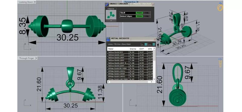 Dumbbell Design Gold stl 3dm Pendant Model gp0095