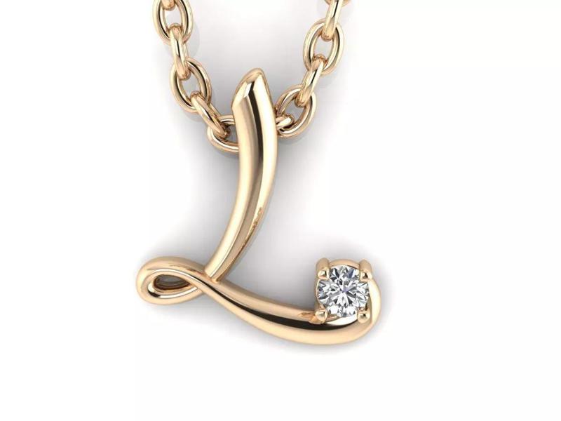 Pendant l gold letter with diamond