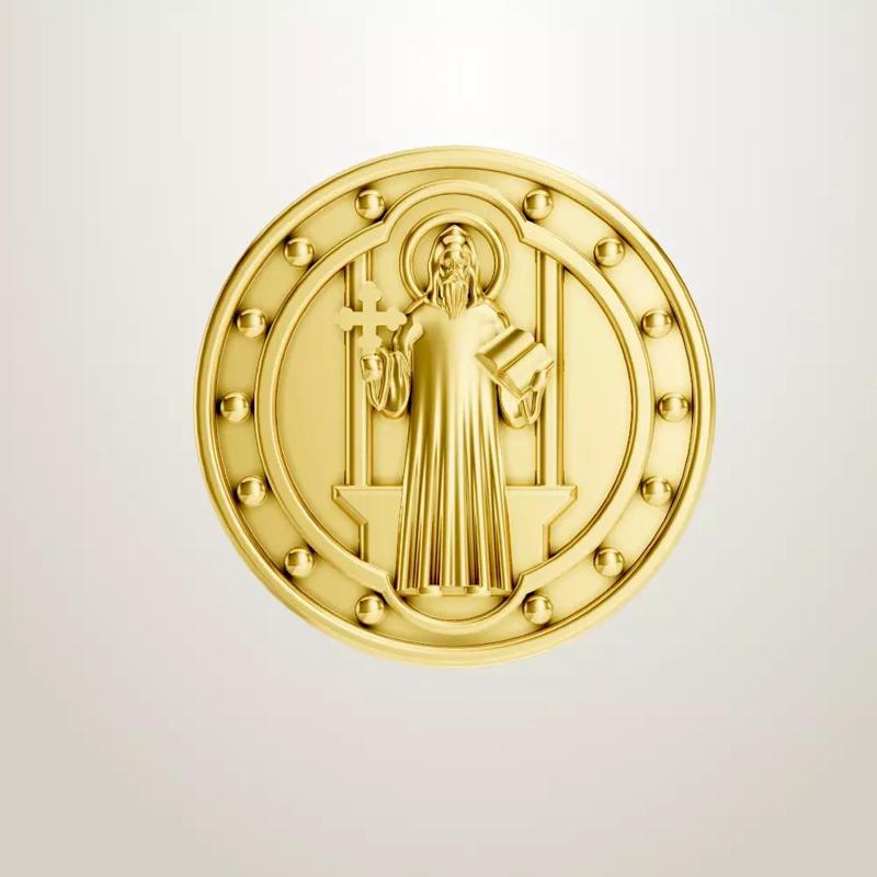 St Benedict Medal Pendant Religious Carved Coin