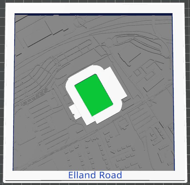 Leeds United Elland Road Stadium 3D Map With Built In Frame - Football
