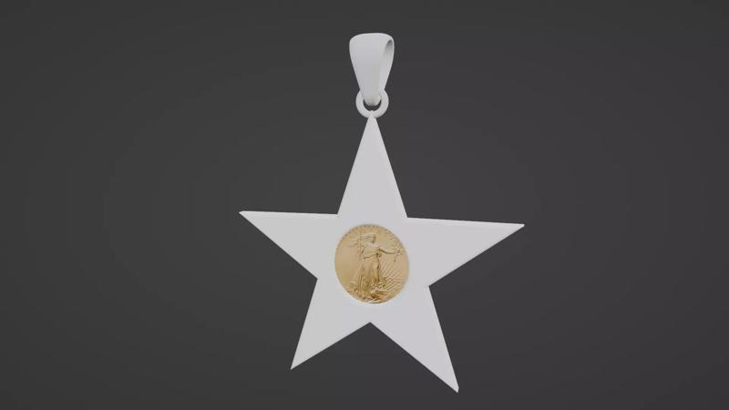 American Eagle quarter oz Gold coin star frame mount w bail