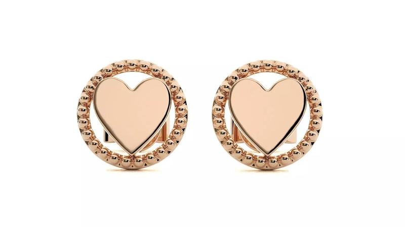 Heart Love Valentine Light wt Plain Gold Earrings Studs 3dm stl