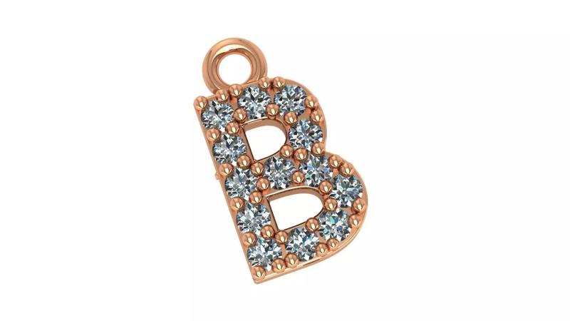 Alphabet Letter B Pendant Charm 3dm stl render details