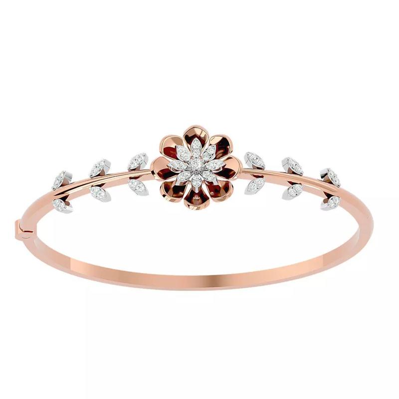 Blooming Flower and Leaf Diamond Bracelet 3dm stl render detail