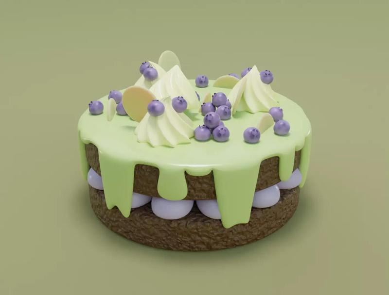 Choclate cake with cream and blueberry 3D model for 3D print