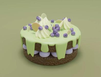 Choclate cake with cream and blueberry 3D model for 3D print
