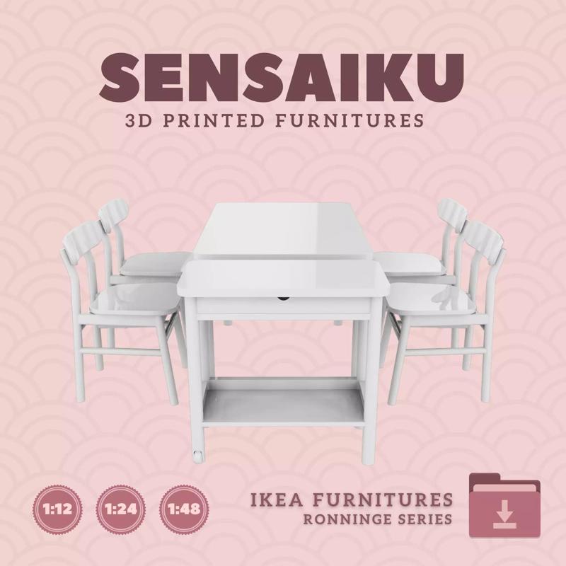 RONNINGE Table Chairs Cart for Dollhouse - IKEA - 3D Print