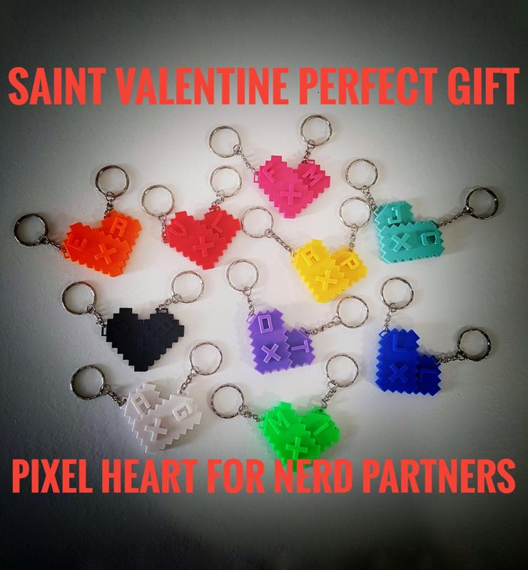 Pixel Heart Keychain for St Valentine Lovers Gift