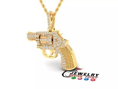 Custom Revolver Gun Diamond Pendant - Weapon Diamond Necklace