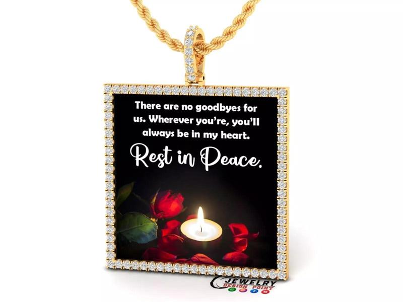 Custom Picture Pendant with Diamond - Square Memory Pendant