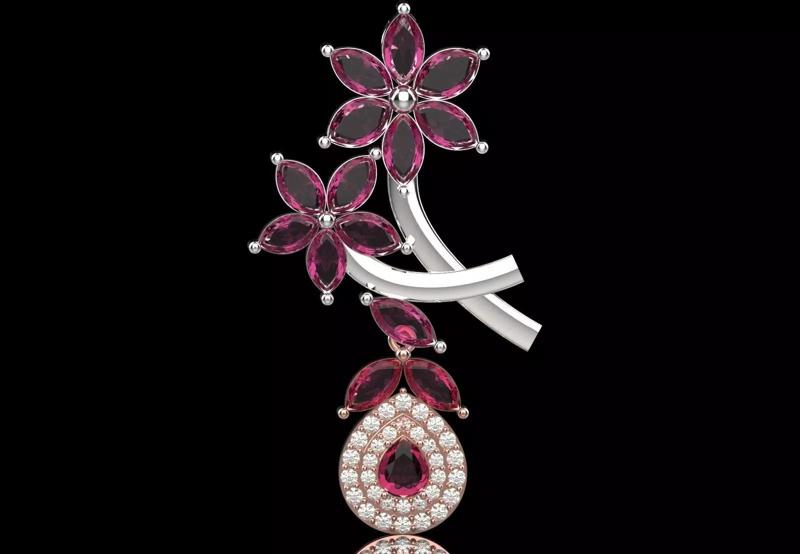 Stl 3dm Pendant Ruby Diamond Flowers in the Hands of Art jp0317