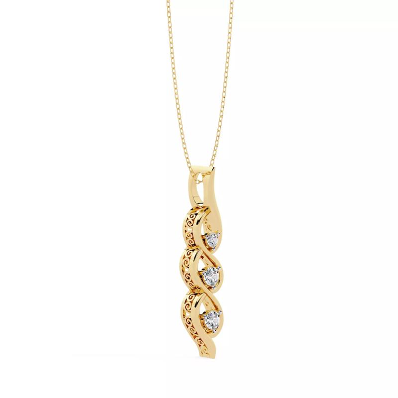 filigree Gold Diamond Pendant With Chain Necklace