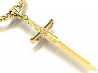 pendant sword with lion head and chain link