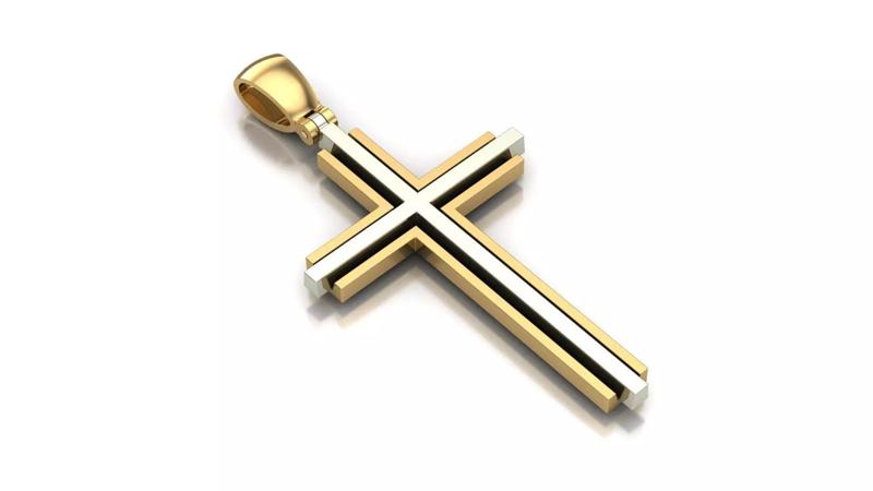 Cross 3D print model pendant in gold