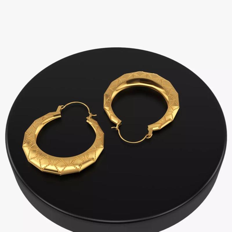 3D New Design Round 2 inches Gold Earrings