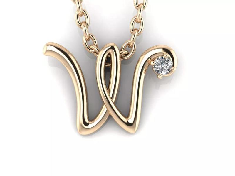 Pendant W letter gold with diamond