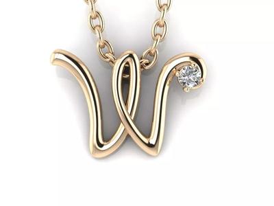 Pendant W letter gold with diamond