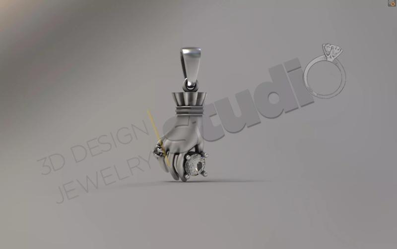 Luxury art design of hand pendant with gem 3d model