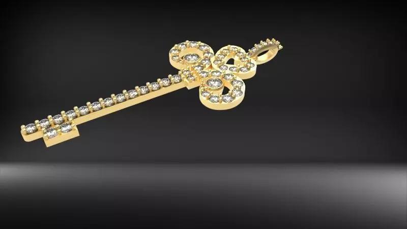 MicroPave Fleur De Lis Key Heart Pendant Necklace Jewelry